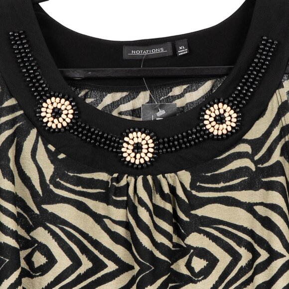 Notations Tank Top XL Women NEW Zebra Print Beads Floral Green Sleeveless Blouse - Picture 4 of 6